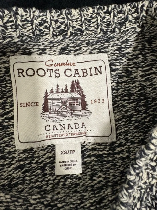 Roots Cabin Marled Black & Cream Crewneck Sweater with Red Stripe - Picture 3 of 5